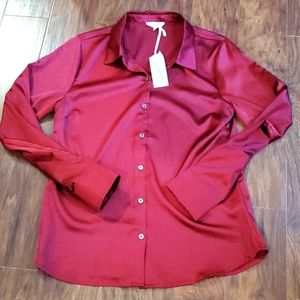 Mystree Ruby Red Button Down Shirt Medium